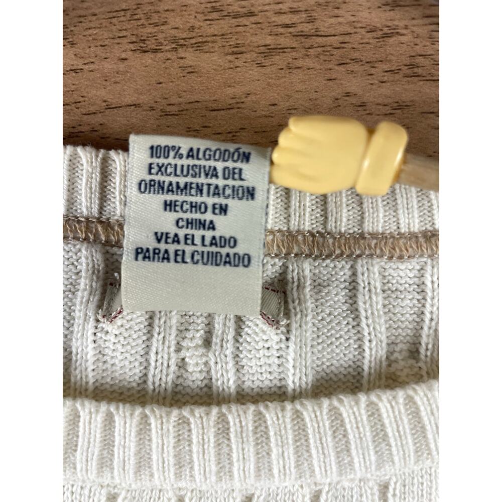 IZOD Womens Sweater XL Cream White Cable Knit Cotton Pullover Crew Neck - Picture 3 of 10
